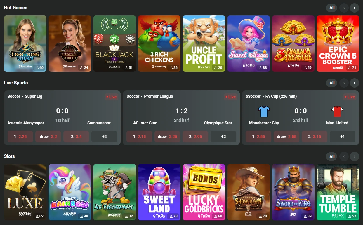 JB casino interface banner showing live sports betting slots games lobby UI preview with odds cards jackpots and modern dark dashboard design